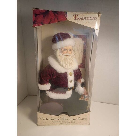 Vtg Traditions Red White Victorian Collection Porcelain Doll Santa Claus NIB - Picture 1 of 5